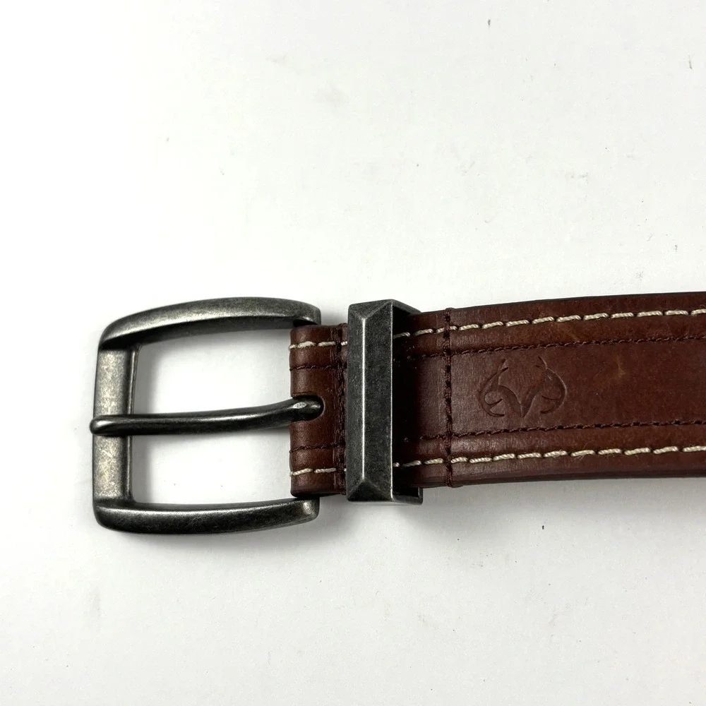 New Realtree Leather Belt Mens 40 Brown Stitched Rugged Outdoor Accessory Rustic
